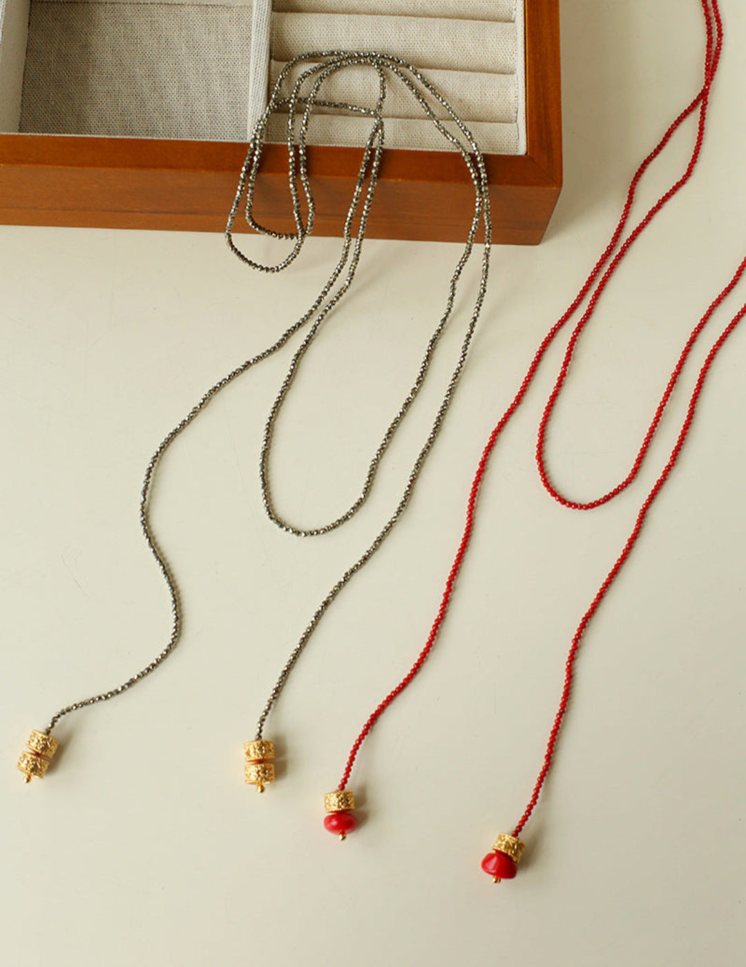 Golden Rotating Wheel Gold Ore Ruby Long Necklace gembea jewelry