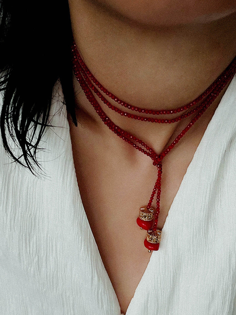 Golden Rotating Wheel Gold Ore Ruby Long Necklace gembea jewelry