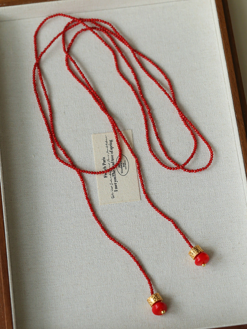 Golden Rotating Wheel Gold Ore Ruby Long Necklace gembea jewelry
