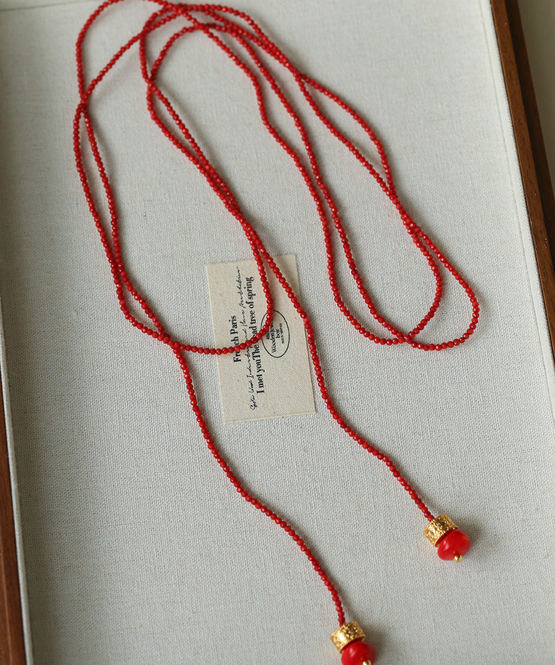 Golden Rotating Wheel Gold Ore Ruby Long Necklace gembea jewelry