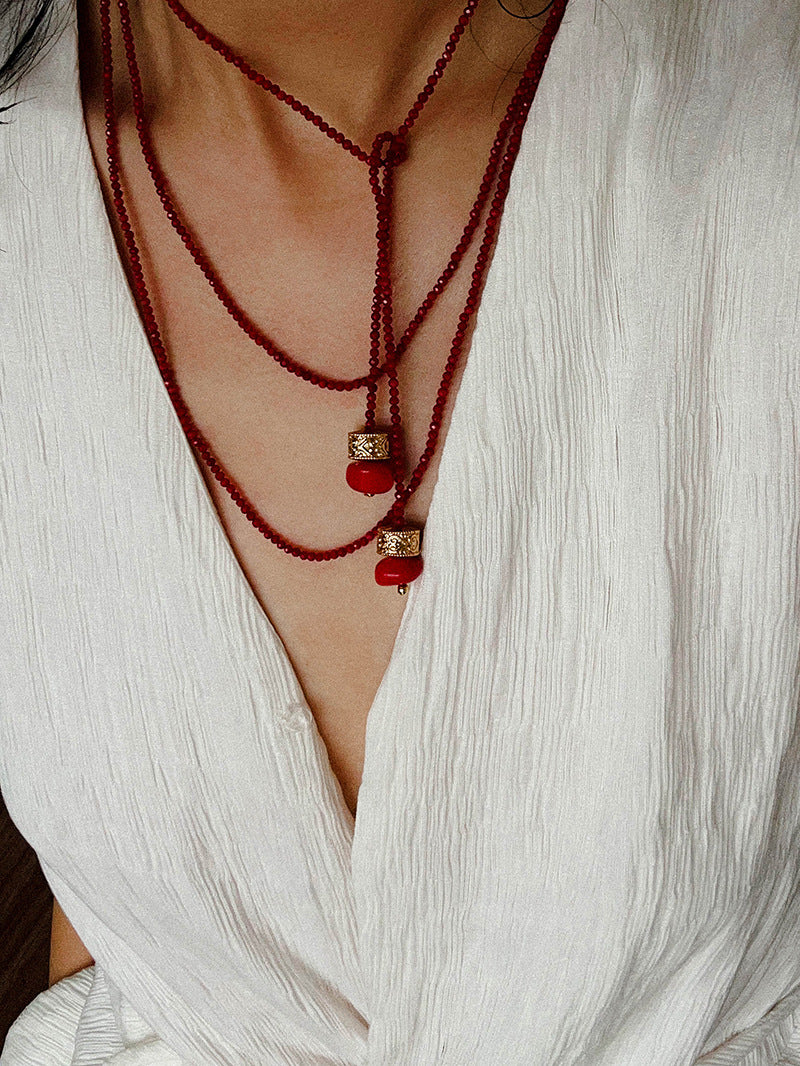 Golden Rotating Wheel Gold Ore Ruby Long Necklace gembea jewelry