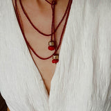 Golden Rotating Wheel Gold Ore Ruby Long Necklace gembea jewelry