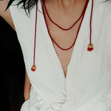 Golden Rotating Wheel Gold Ore Ruby Long Necklace gembea jewelry
