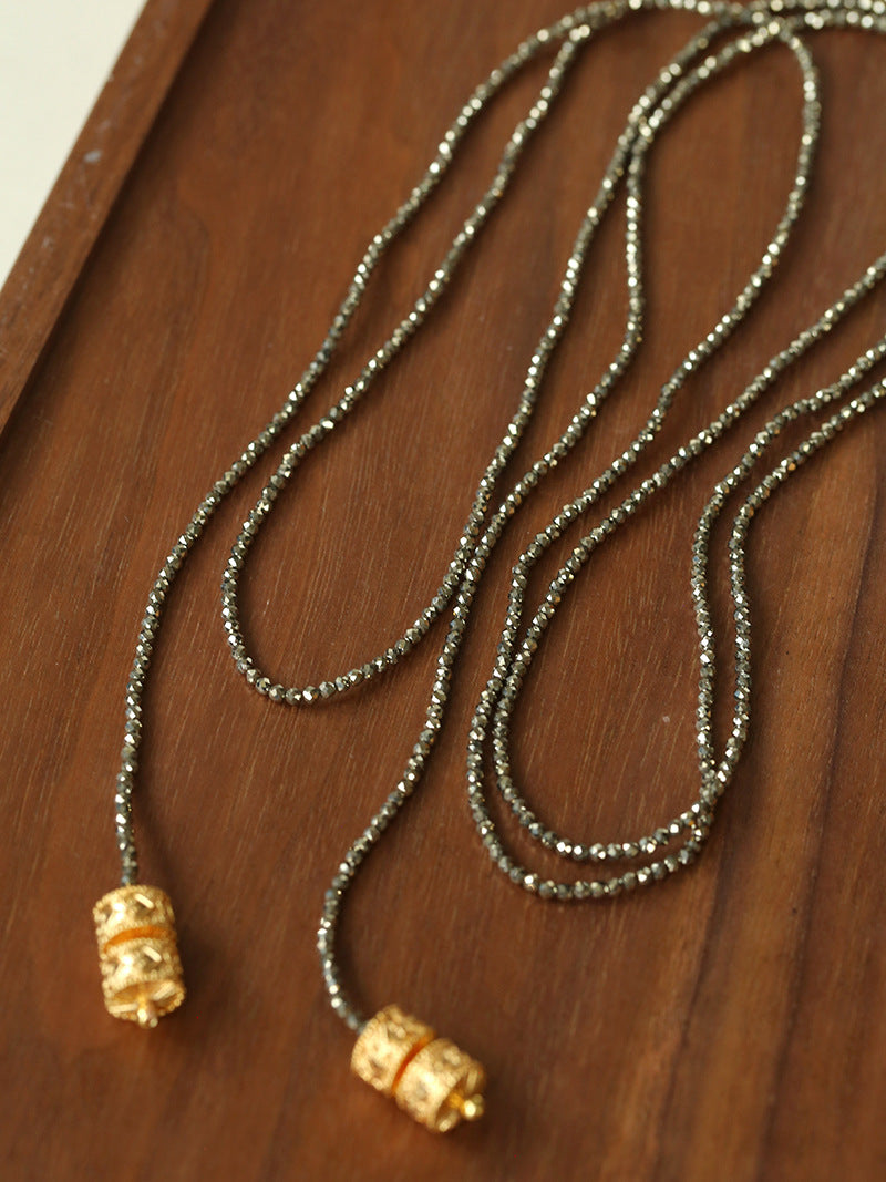 Golden Rotating Wheel Gold Ore Ruby Long Necklace gembea jewelry