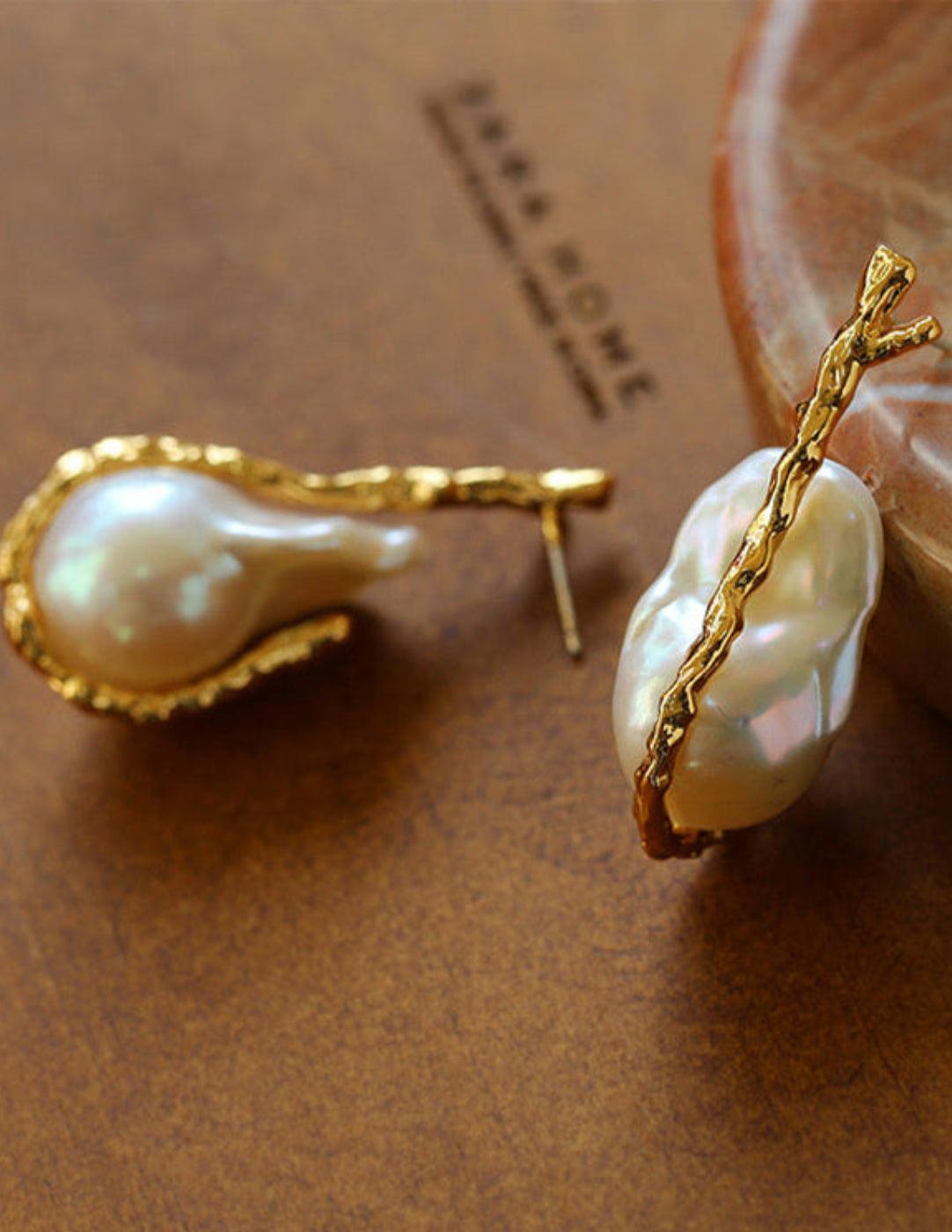 Golden Bough Natural Baroque Pearl Earrings - Gembea Jewelry
