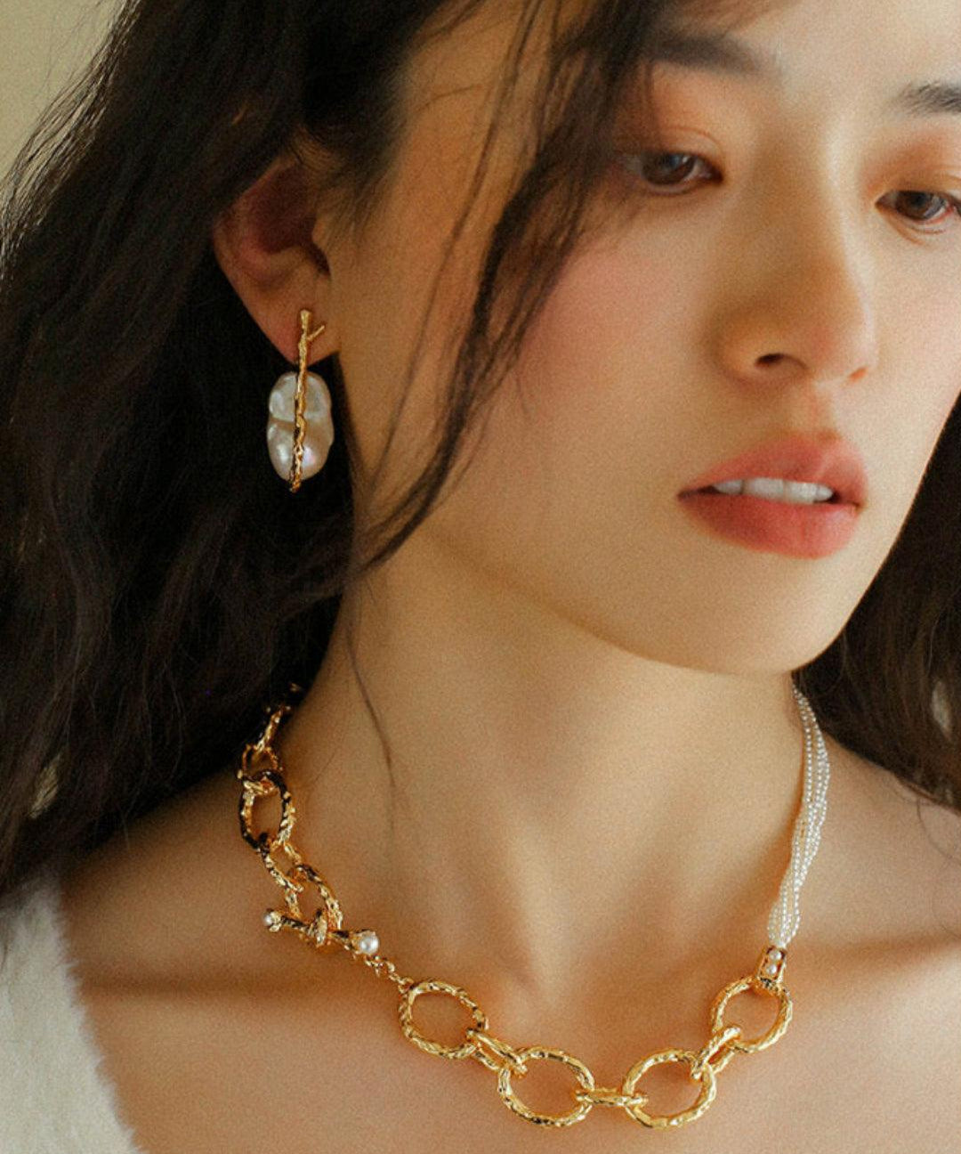 Golden Bough Natural Baroque Pearl Earrings - Gembea Jewelry