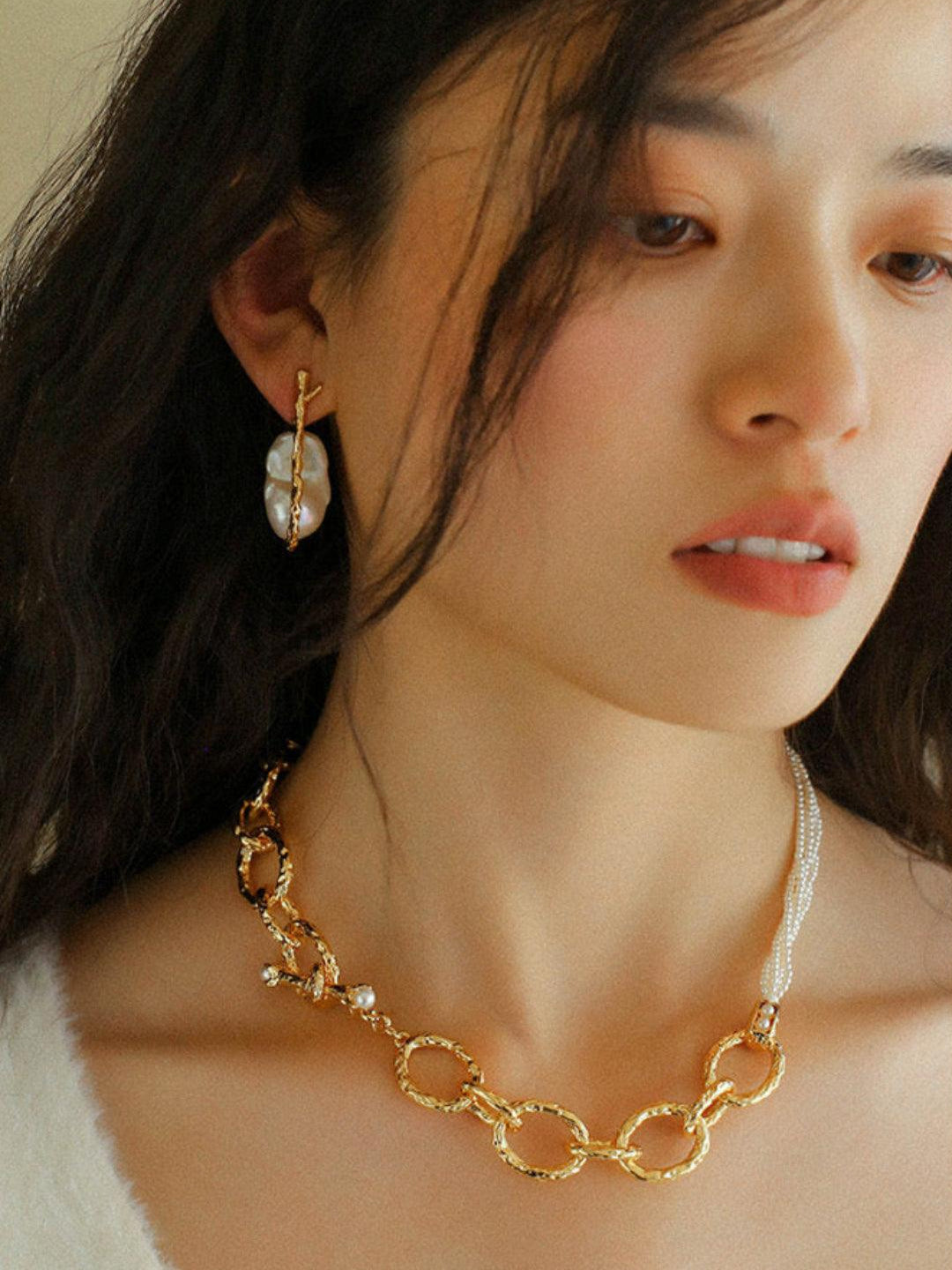 Golden Bough Natural Baroque Pearl Earrings - Gembea Jewelry