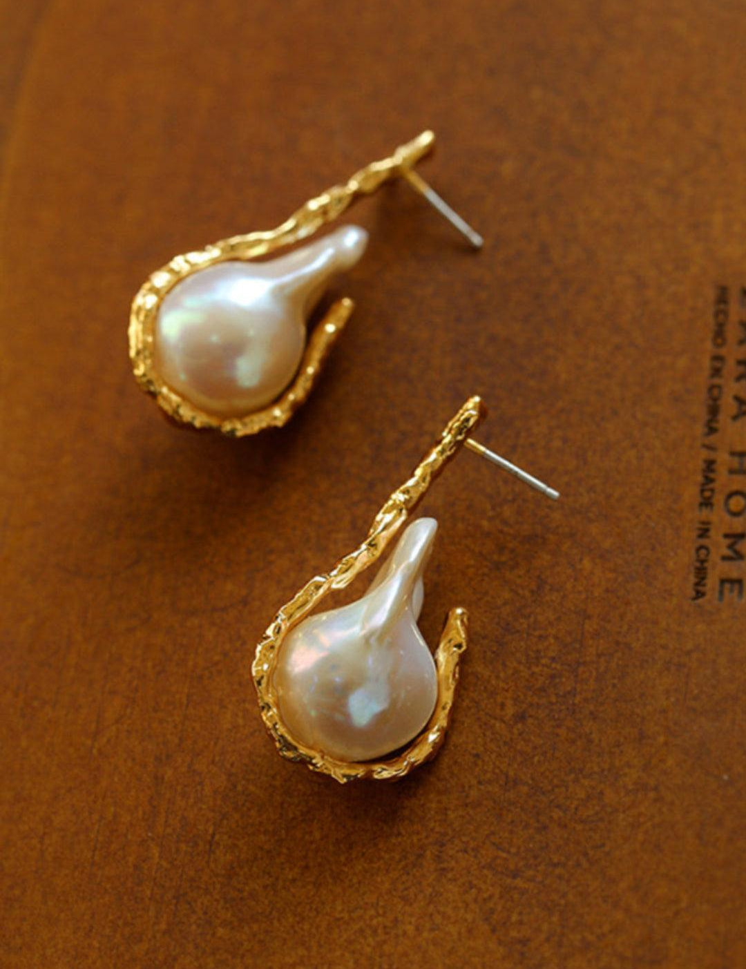 Golden Bough Natural Baroque Pearl Earrings - Gembea Jewelry