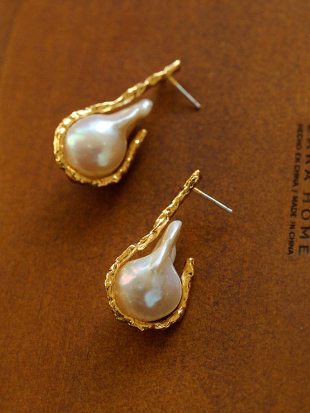 Golden Bough Natural Baroque Pearl Earrings - Gembea Jewelry