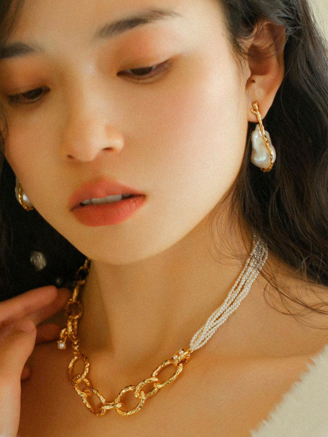 Golden Bough Natural Baroque Pearl Earrings - Gembea Jewelry