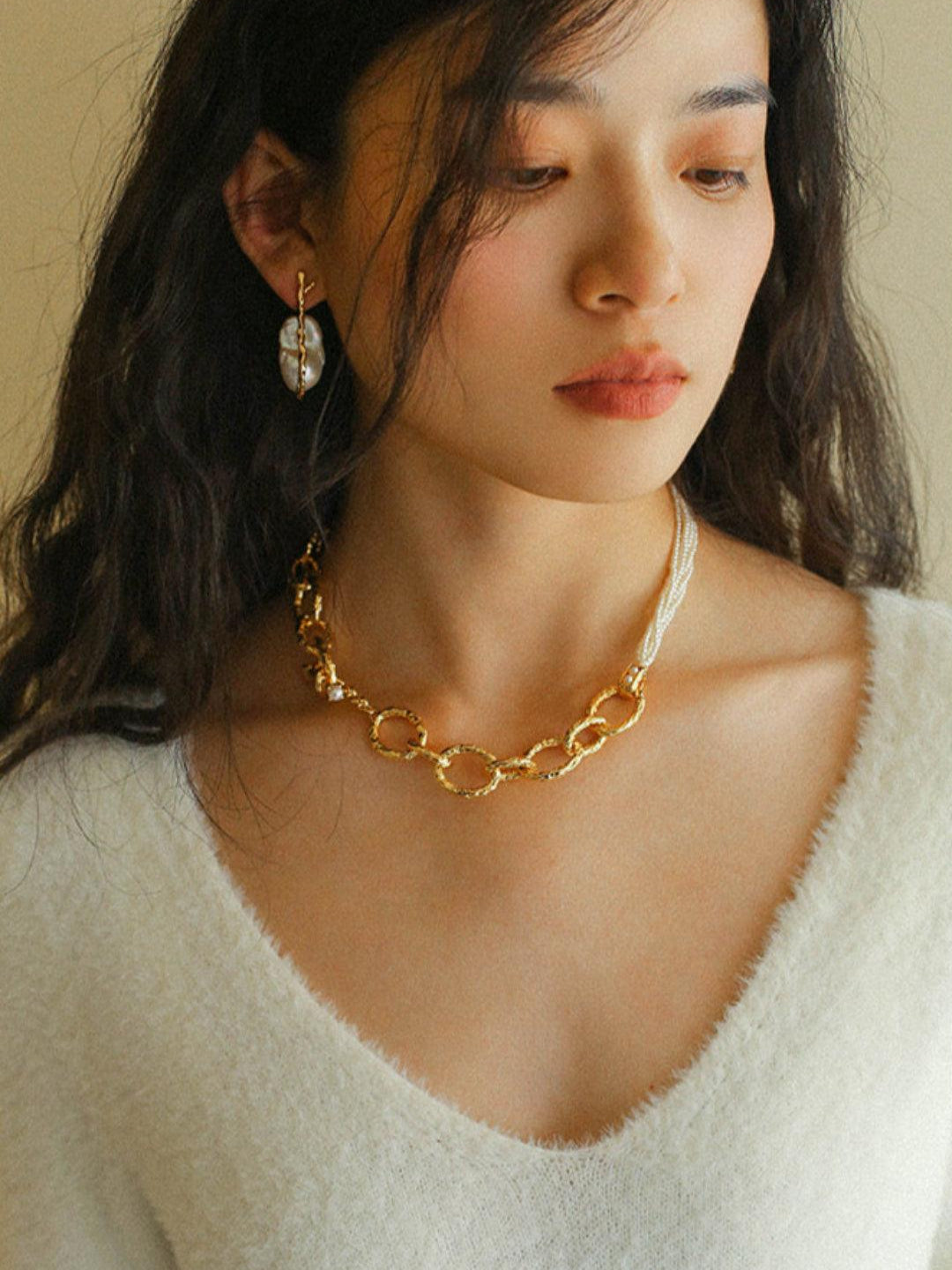 Golden Bough Natural Baroque Pearl Earrings - Gembea Jewelry