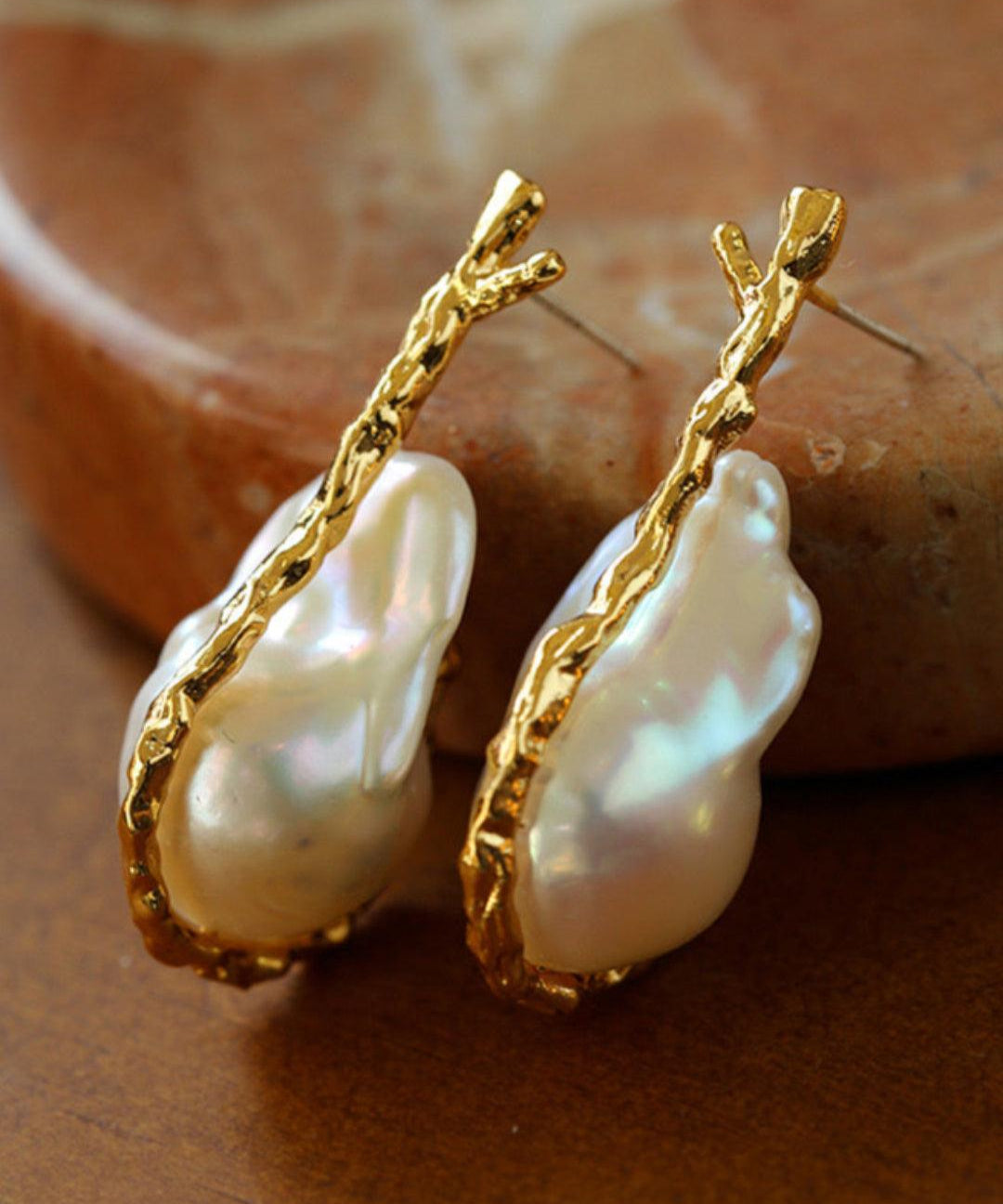 Golden Bough Natural Baroque Pearl Earrings - Gembea Jewelry