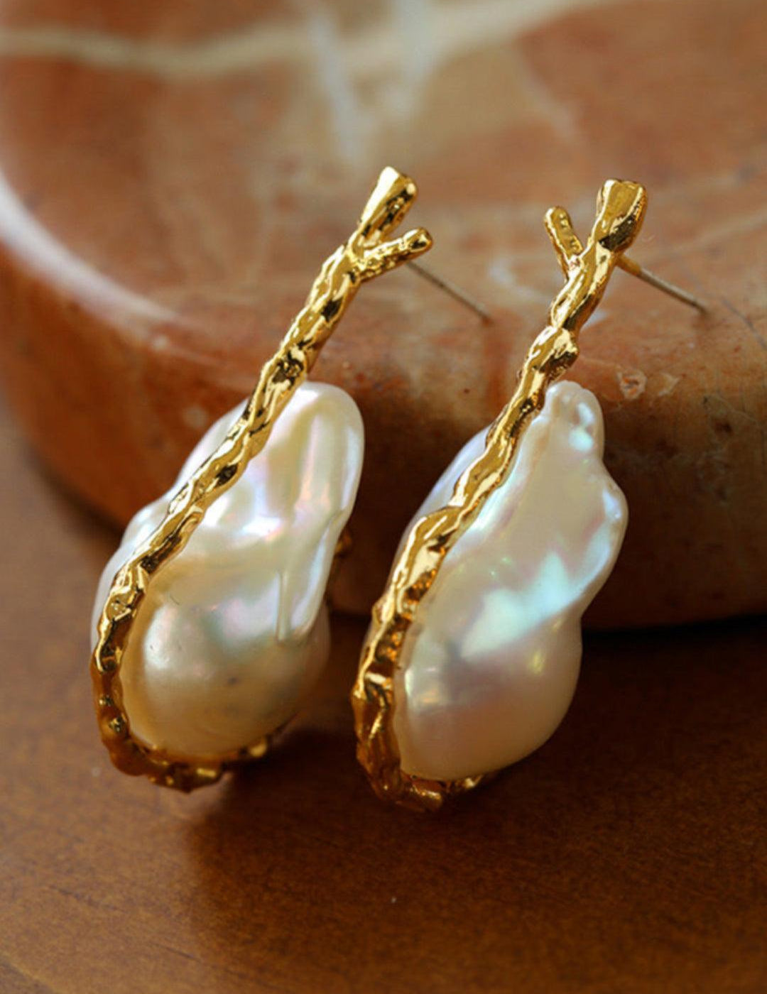 Golden Bough Natural Baroque Pearl Earrings - Gembea Jewelry