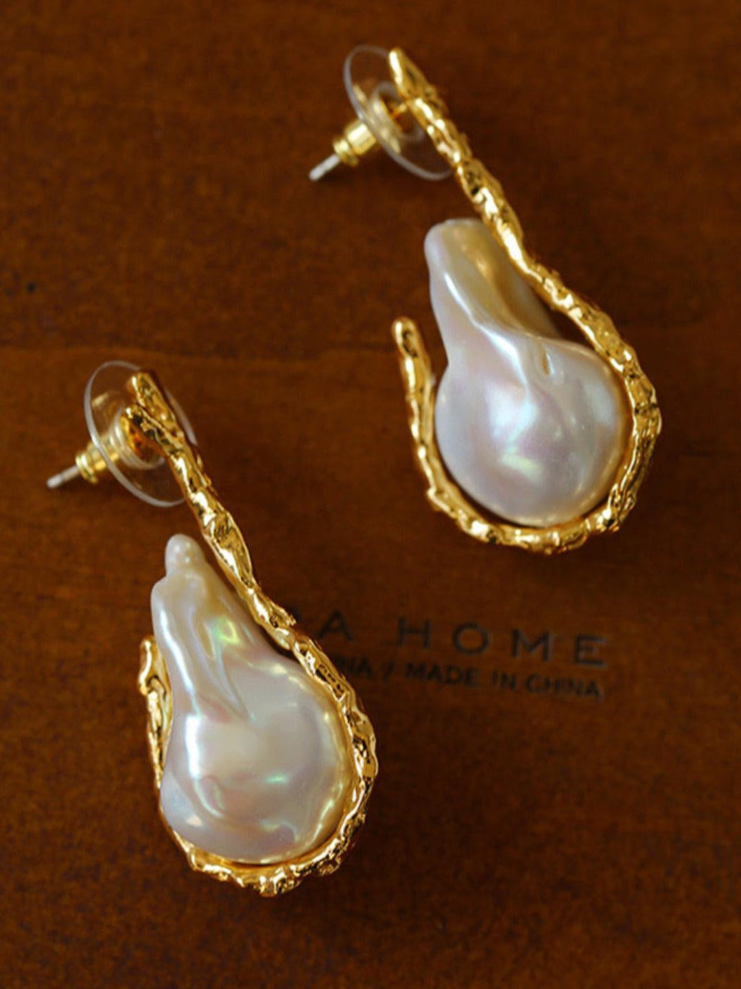 Golden Bough Natural Baroque Pearl Earrings - Gembea Jewelry