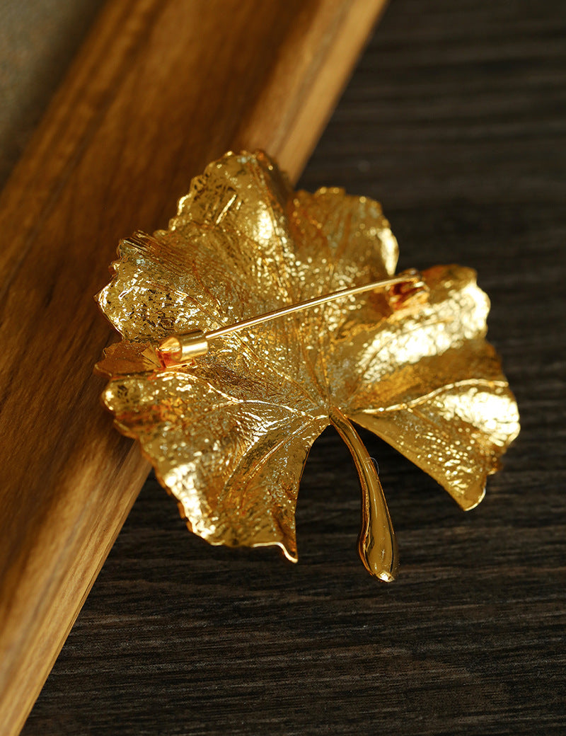 Golden Ginkgo Biloba Leaf Brooch gembea jewelry