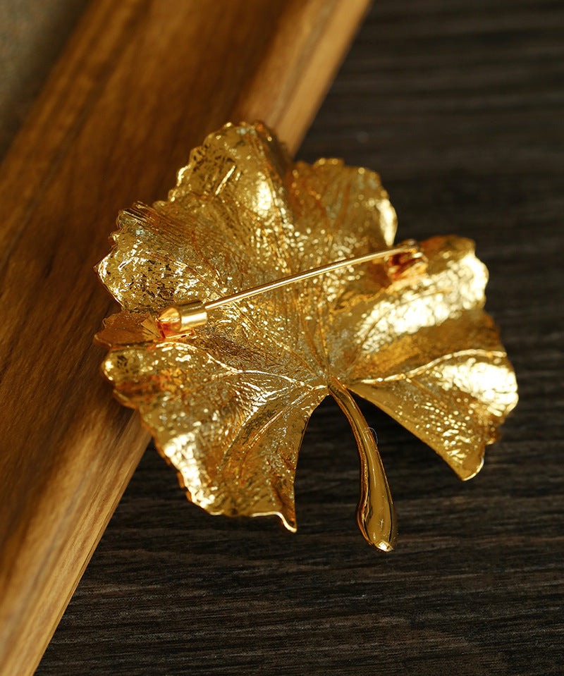 Golden Ginkgo Biloba Leaf Brooch gembea jewelry