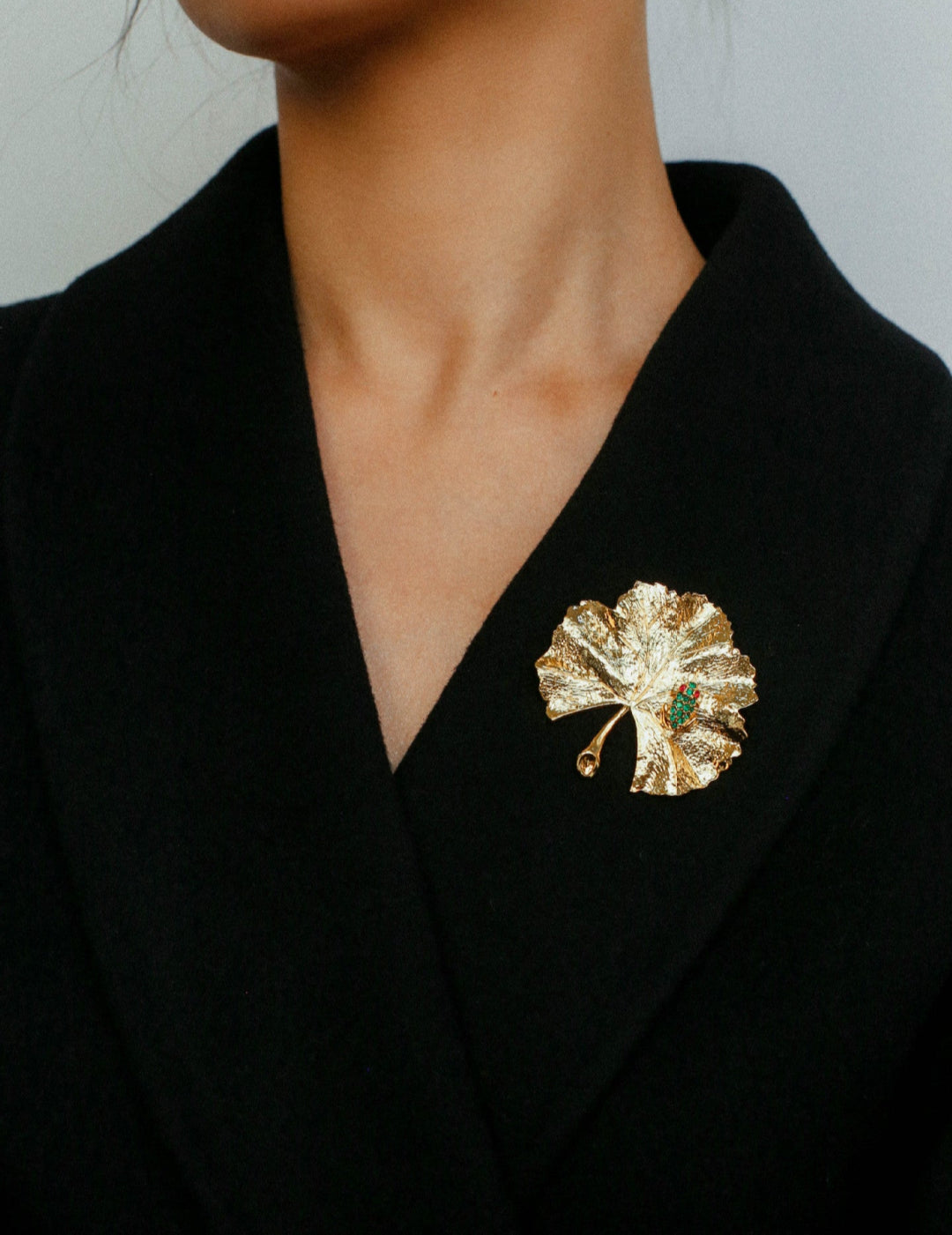 Golden Ginkgo Biloba Leaf Brooch gembea jewelry