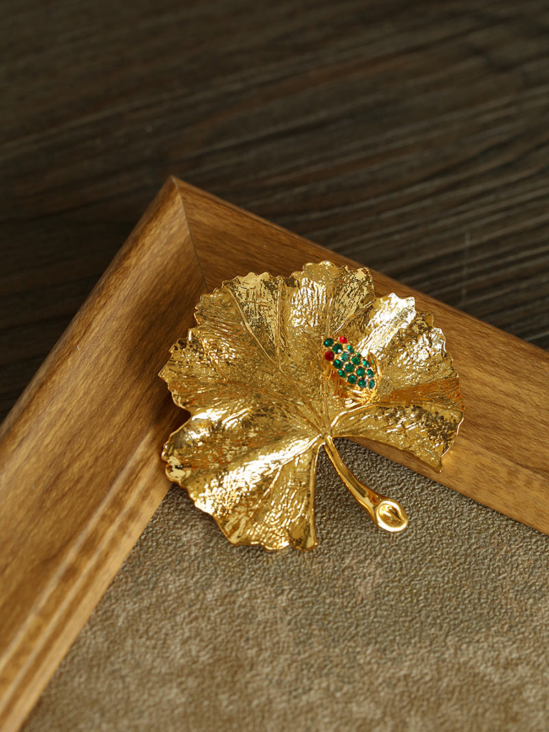 Golden Ginkgo Biloba Leaf Brooch gembea jewelry