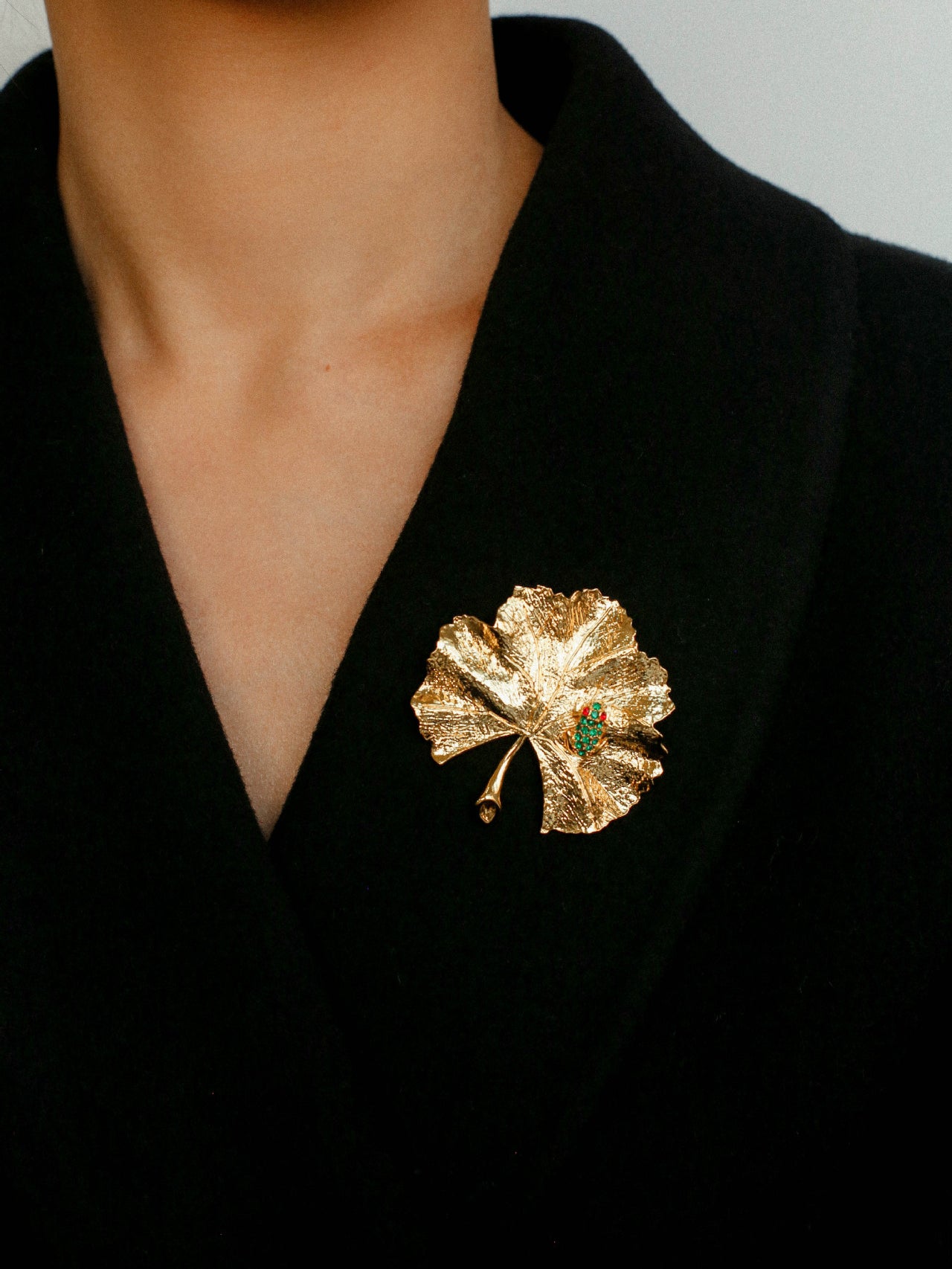 Golden Ginkgo Biloba Leaf Brooch gembea jewelry