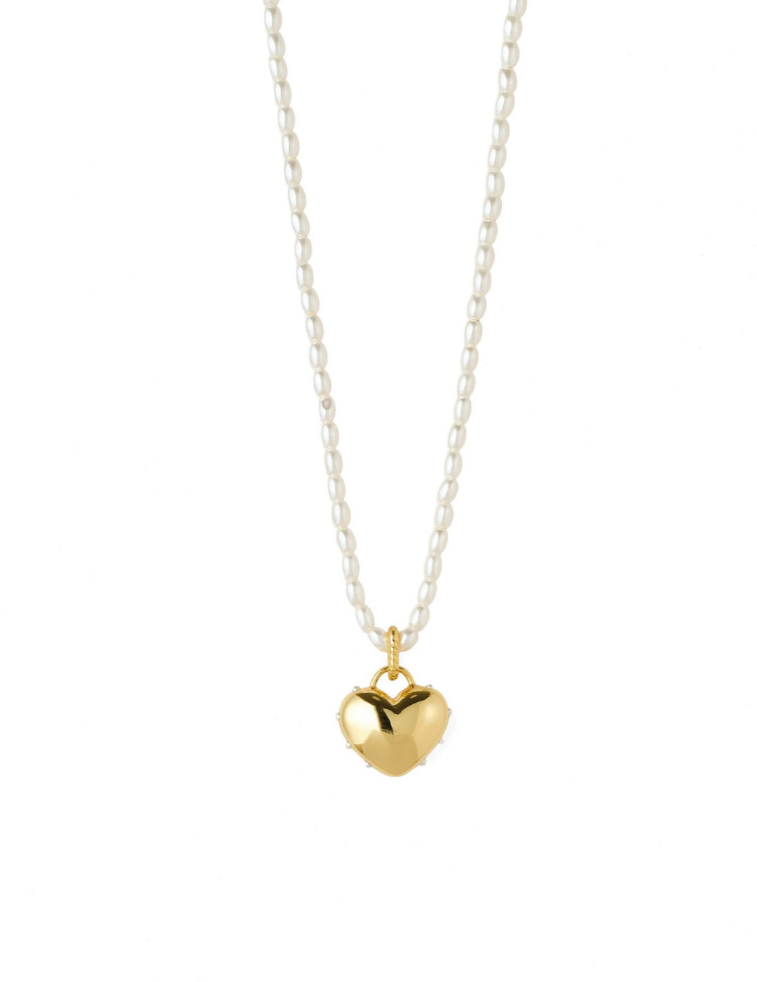 Golden Heart Pendant Pearl Beaded Necklace gembea jewelry