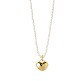 Golden Heart Pendant Pearl Beaded Necklace gembea jewelry