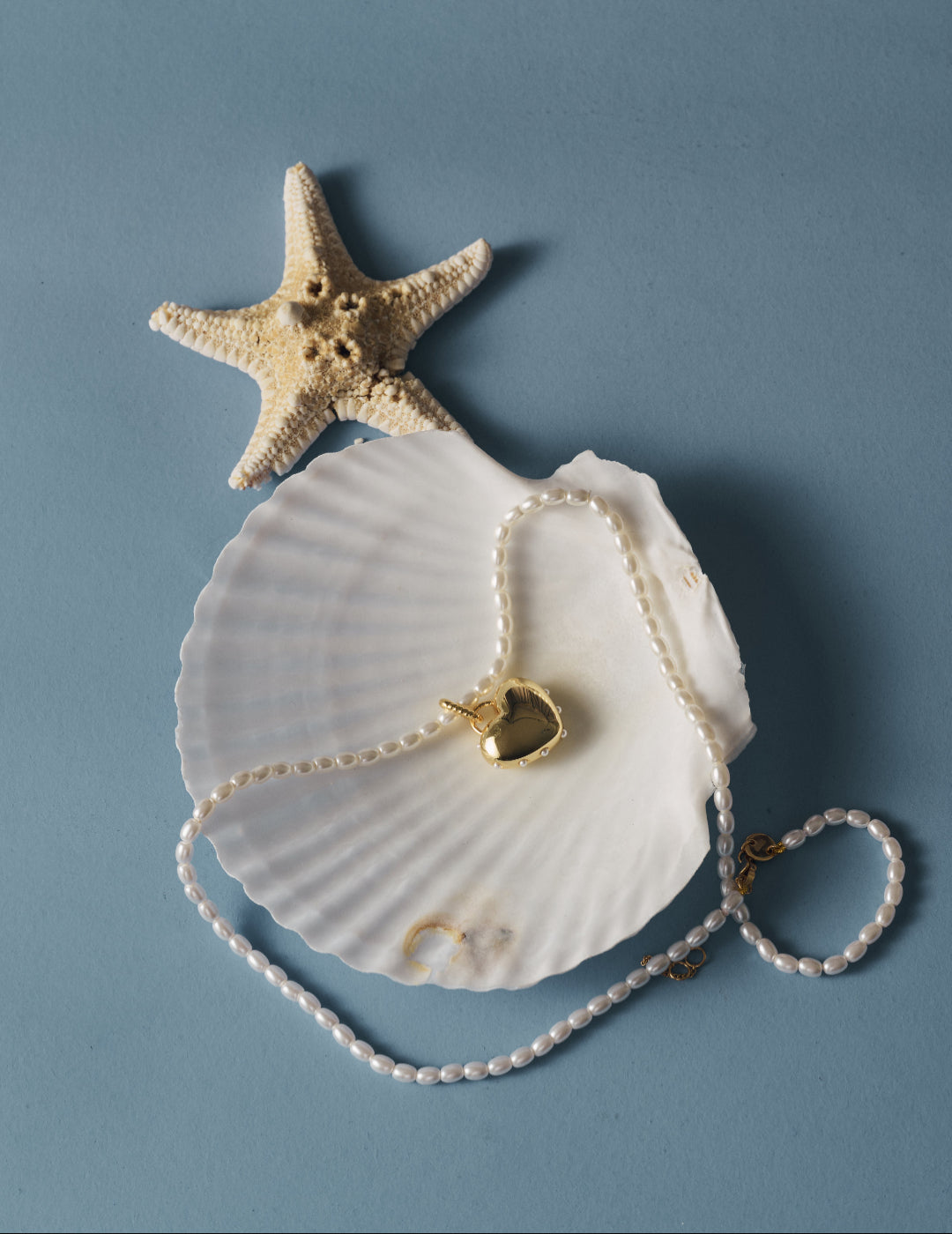 Golden Heart Pendant Pearl Beaded Necklace gembea jewelry