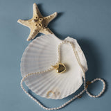 Golden Heart Pendant Pearl Beaded Necklace gembea jewelry