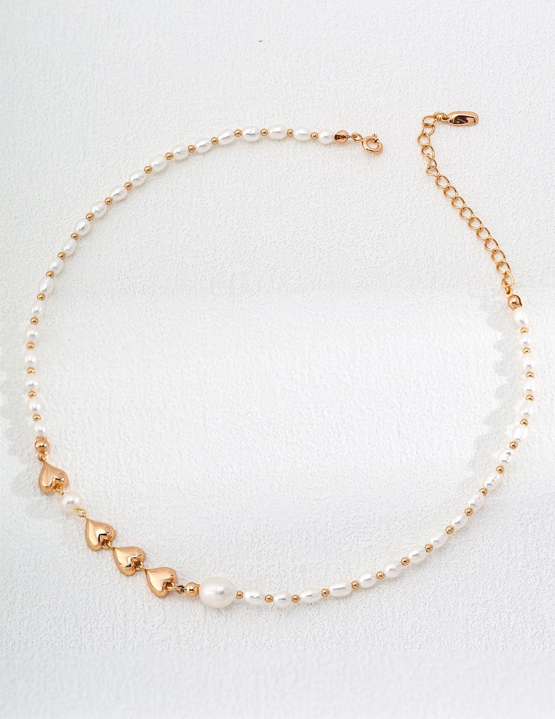 Golden Heart Rice Bead Pearl Necklace - Gembea Jewelry