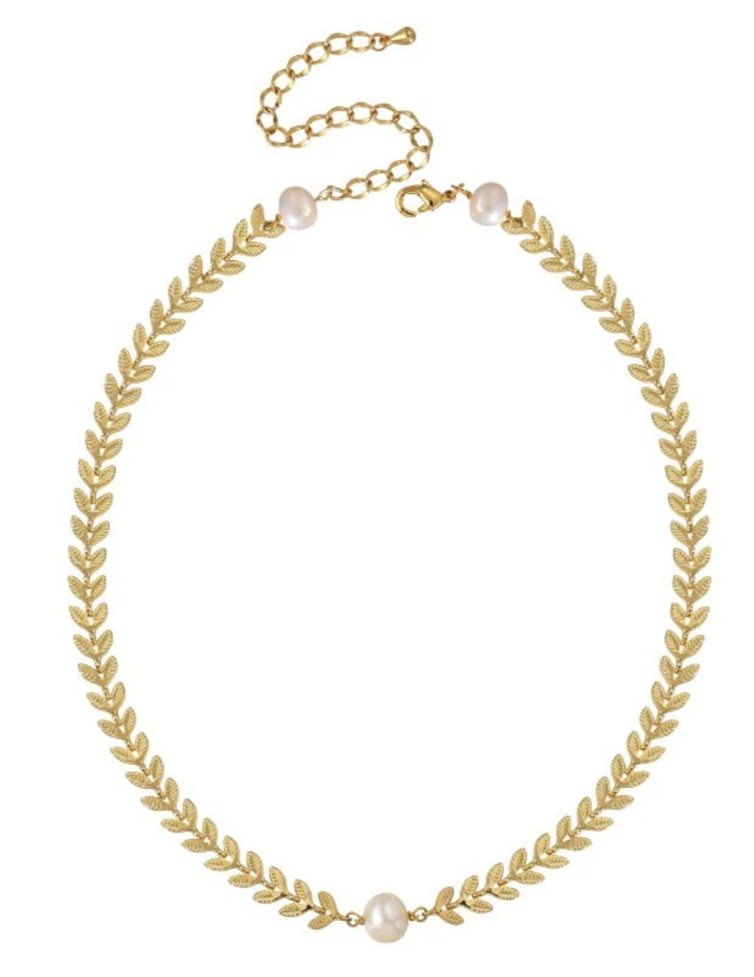 Golden Leaf Pearl Choker Necklace gembea jewelry
