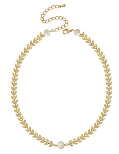 Golden Leaf Pearl Choker Necklace gembea jewelry
