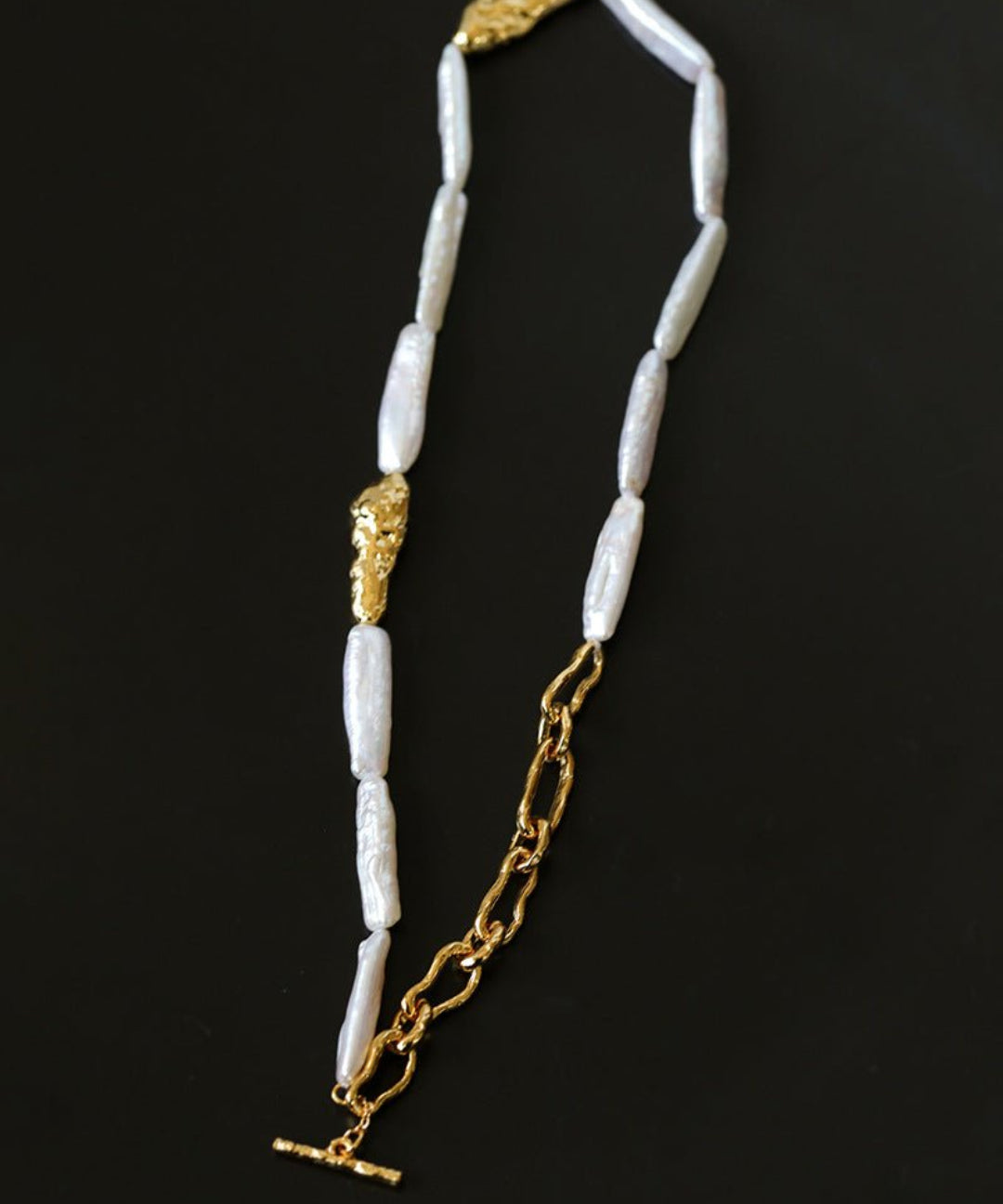 Golden Long Bar Baroque Pearl Necklace gembea jewelry