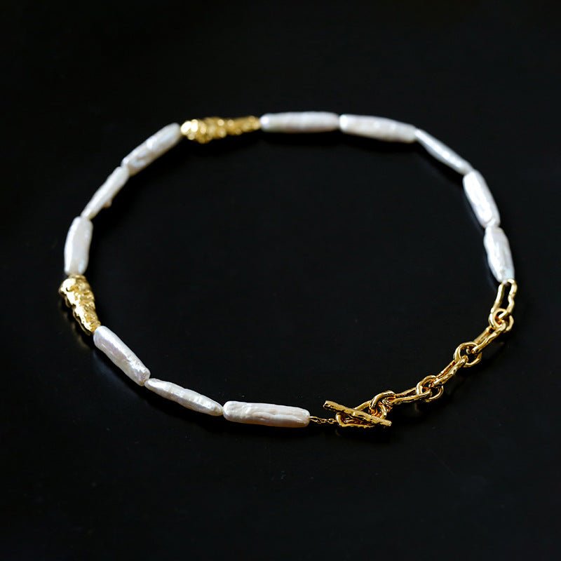 Golden Long Bar Baroque Pearl Necklace gembea jewelry