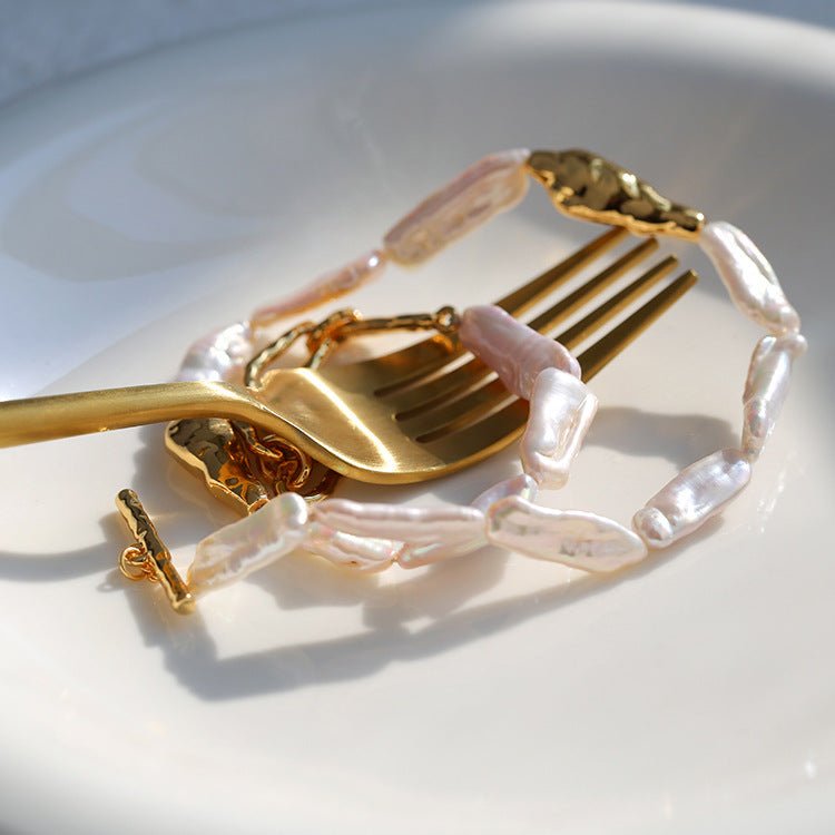 Golden Long Bar Baroque Pearl Necklace gembea jewelry