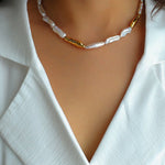 Golden Long Bar Baroque Pearl Necklace gembea jewelry