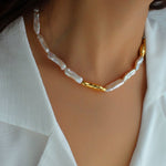 Golden Long Bar Baroque Pearl Necklace gembea jewelry