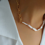 Golden Long Bar Baroque Pearl Necklace gembea jewelry