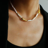 Golden Long Bar Baroque Pearl Necklace gembea jewelry