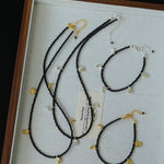Golden Moon Pendant Black Agate Beaded Necklace gembea jewelry