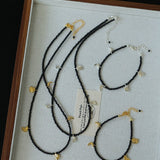Golden Moon Pendant Black Agate Beaded Necklace gembea jewelry
