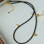 Golden Moon Pendant Black Agate Beaded Necklace gembea jewelry