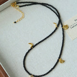 Golden Moon Pendant Black Agate Beaded Necklace gembea jewelry