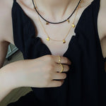 Golden Moon Pendant Black Agate Beaded Necklace gembea jewelry
