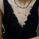 Golden Moon Pendant Black Agate Beaded Necklace gembea jewelry