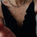 Golden Moon Pendant Black Agate Beaded Necklace gembea jewelry