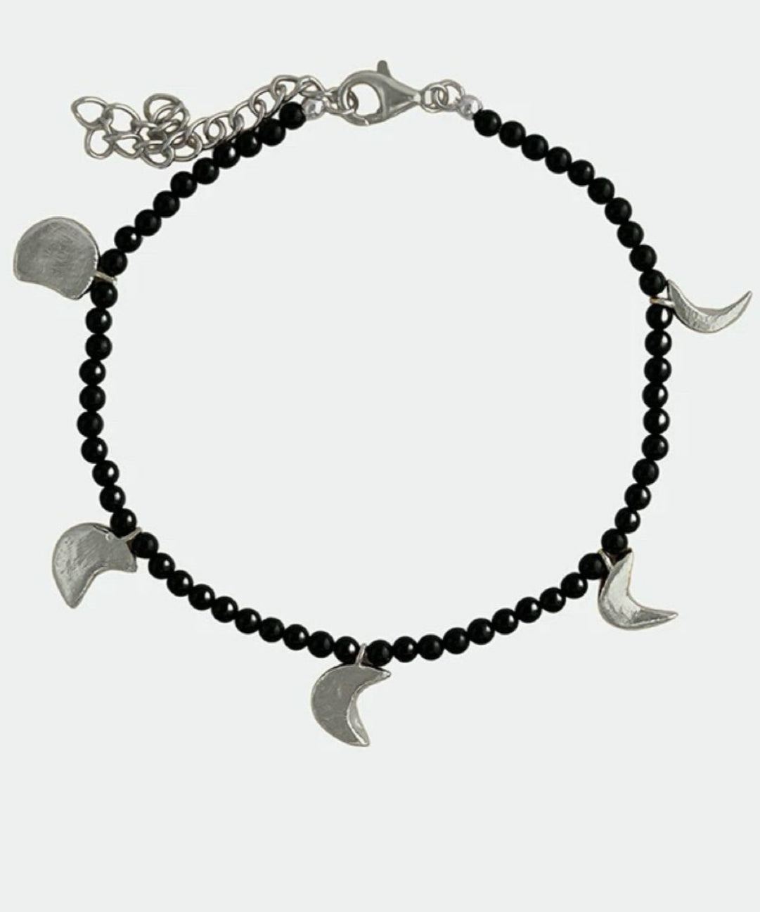Golden Silver Moon Black Agate Beaded Bracelet gembea jewelry
