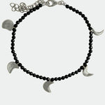 Golden Silver Moon Black Agate Beaded Bracelet gembea jewelry
