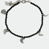 Golden Silver Moon Black Agate Beaded Bracelet gembea jewelry