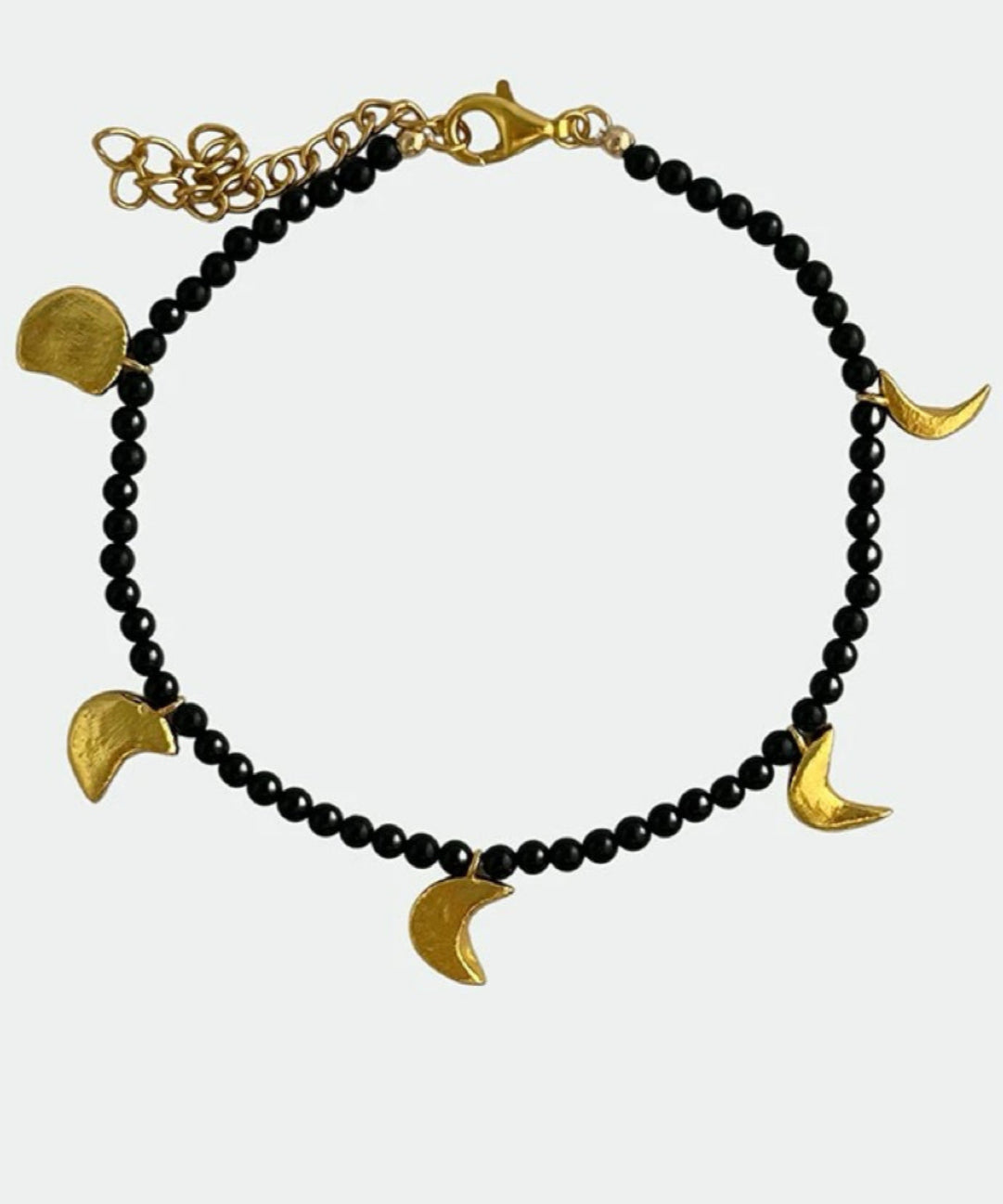 Golden Silver Moon Black Agate Beaded Bracelet gembea jewelry