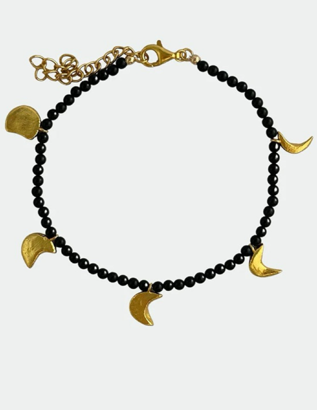 Golden Silver Moon Black Agate Beaded Bracelet gembea jewelry