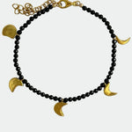 Golden Silver Moon Black Agate Beaded Bracelet gembea jewelry